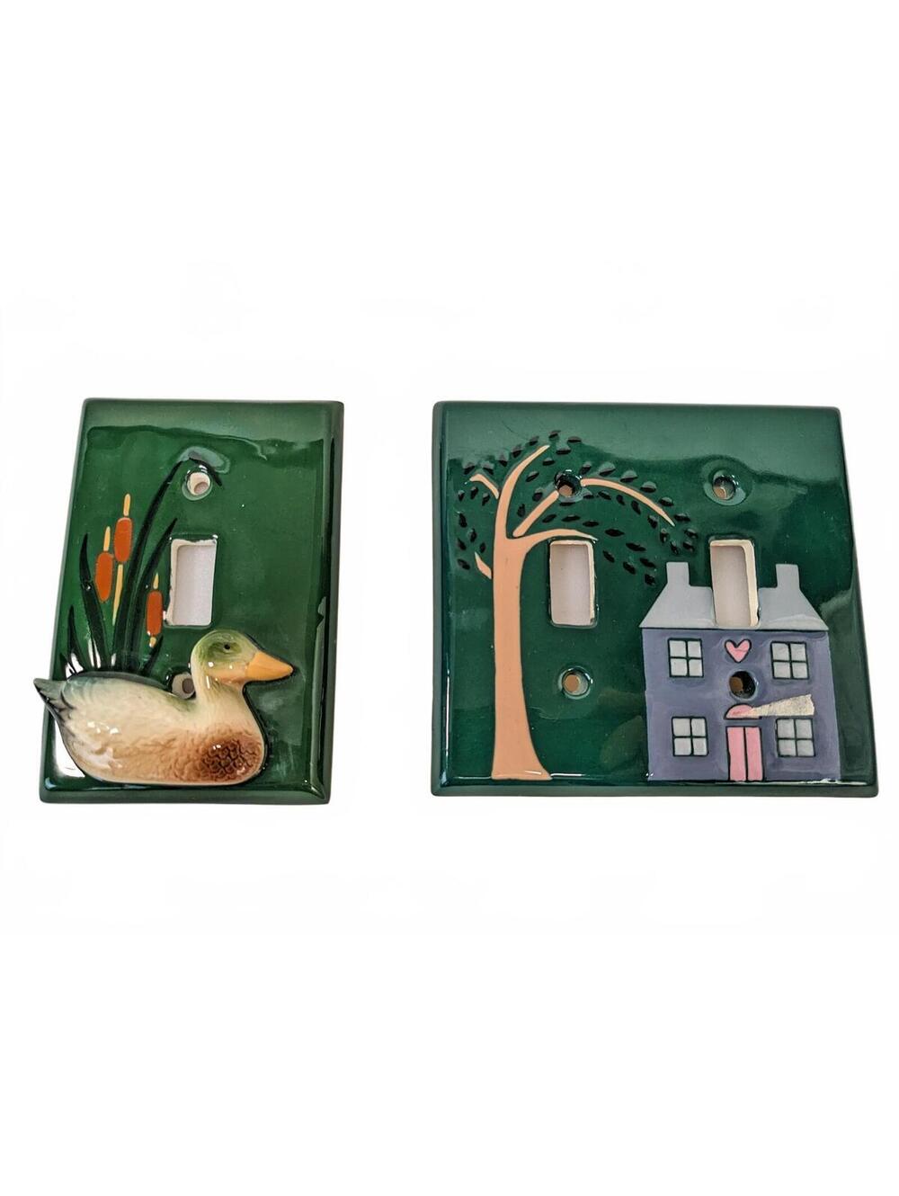 All Fired Up! Light Switch Covers Canada | Handpainted Ceramic Green Folk Art
